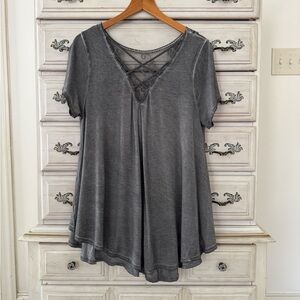 Umgee Grey Fairy Lace Babydoll Top